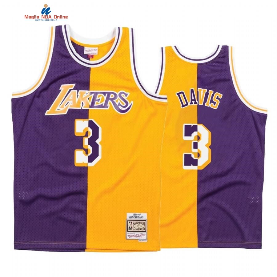 Maglia NBA L.A. Lakers #3 Anthony Davis Split Porpora Amarillo Hardwood Classics Acquista