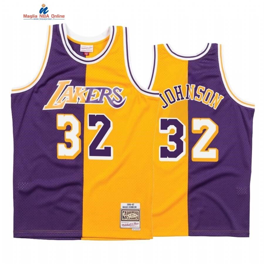 Maglia NBA L.A. Lakers #32 Magic Johnson Split Porpora Amarillo Hardwood Classics Acquista