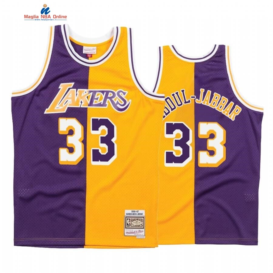 Maglia NBA L.A. Lakers #33 Kareem Abdul Jabbar Split Porpora Amarillo Acquista