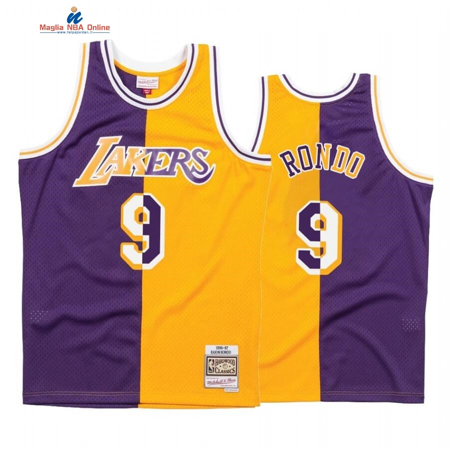 Maglia NBA L.A. Lakers #9 Rajon Rondo Split Porpora Amarillo Hardwood Classics Acquista