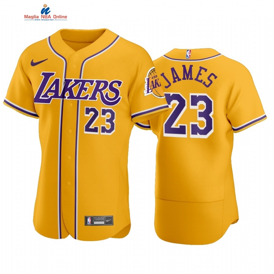 Maglia NBA Lakers x MLB Manica Corta #23 Lebron James Amarillo 2020 Acquista