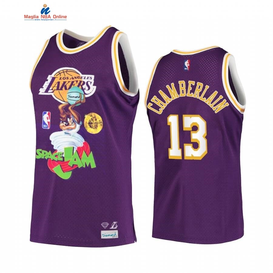 Maglia NBA Los Angeles Lakers #13 Wilt Chamberlain Porpora Hardwood Classics Acquista