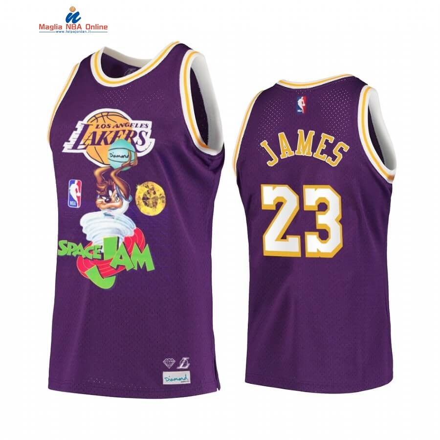 Maglia NBA Los Angeles Lakers #23 Lebron James Porpora Hardwood Classics Acquista