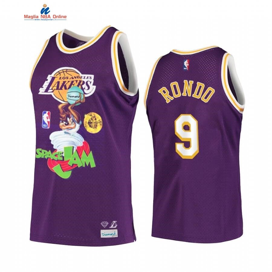 Maglia NBA Los Angeles Lakers #9 Rajon Rondo Porpora Hardwood Classics Acquista