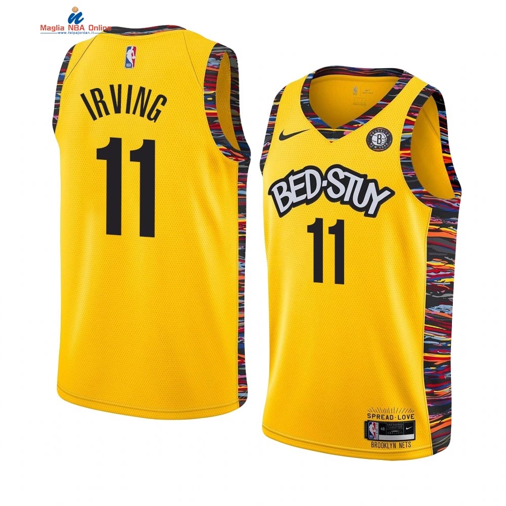 Maglia NBA Nike Brooklyn Nets #11 Kyrie Irving Amarillo Città 2019-20 Acquista