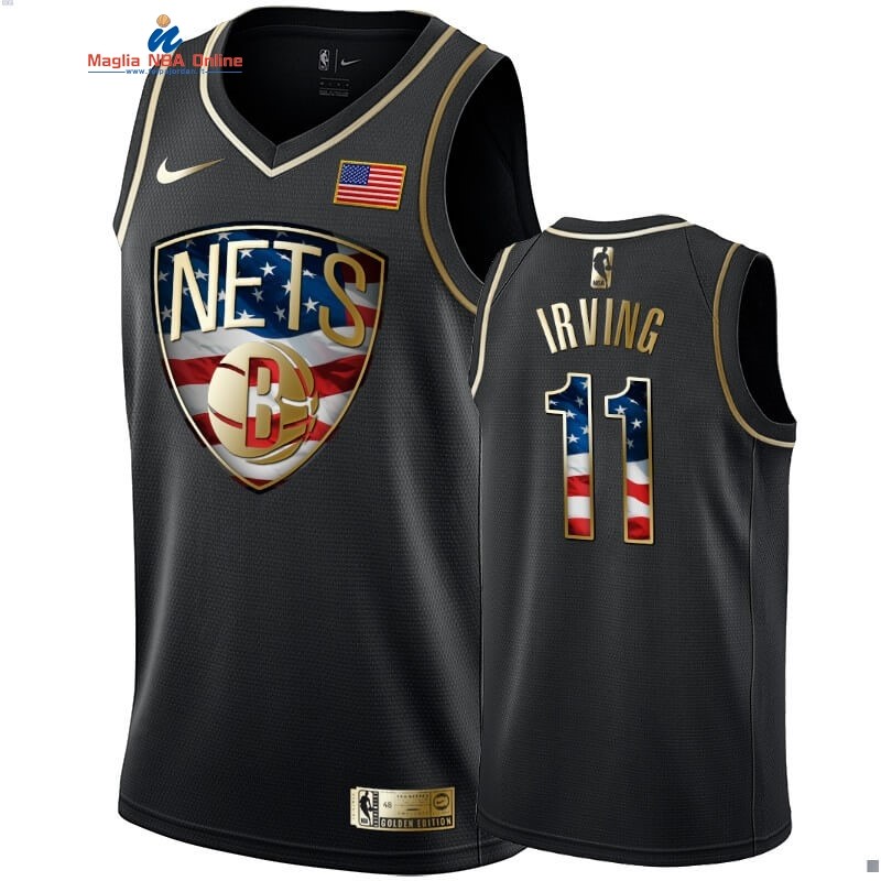 Maglia NBA Nike Brooklyn Nets #11 Kyrie Irving Nero Oro 2020 Acquista