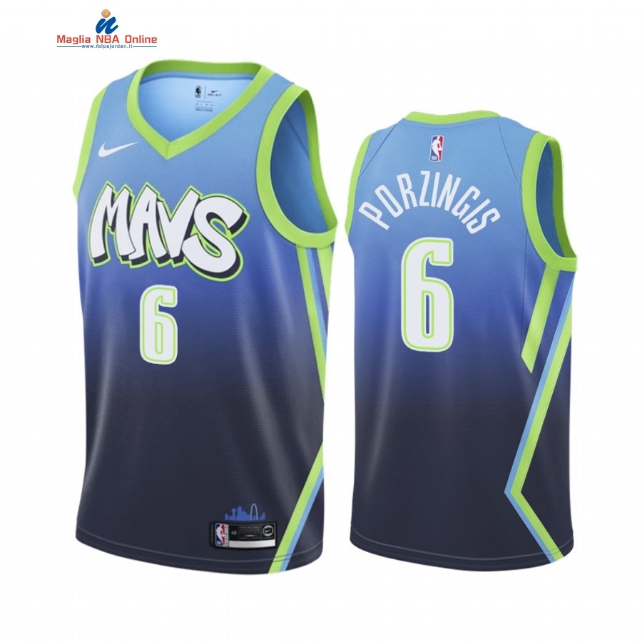 Maglia NBA Nike Dallas Mavericks #6 Kristaps Porzingis Blu Città 2019-20 Acquista