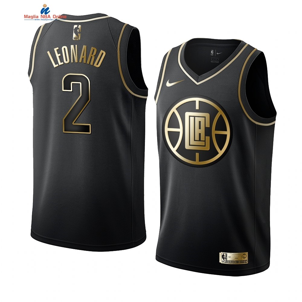 Maglia NBA Nike Los Angeles Clippers #2 Kawhi Leonard Nero Oro Acquista