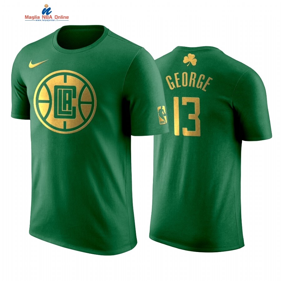 Maglia NBA Nike Los Angeles Clippers Manica Corta #13 Paul George Verde Acquista