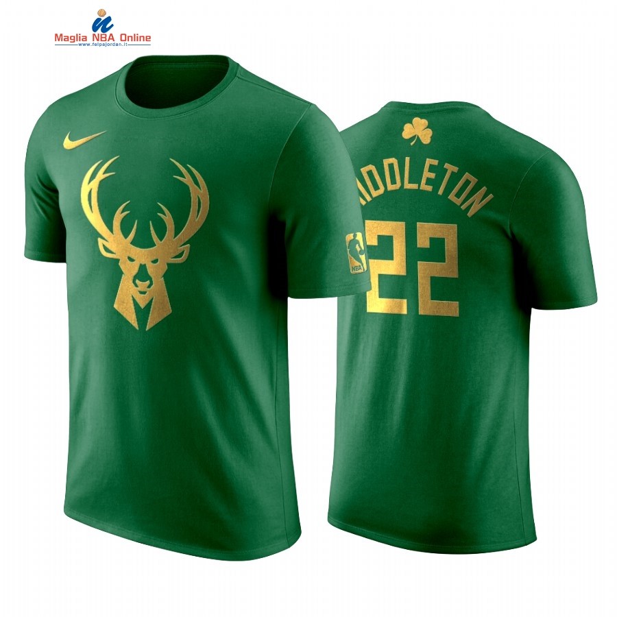 Maglia NBA Nike Milwaukee Bucks Manica Corta #22 Khris Middleton Verde Acquista