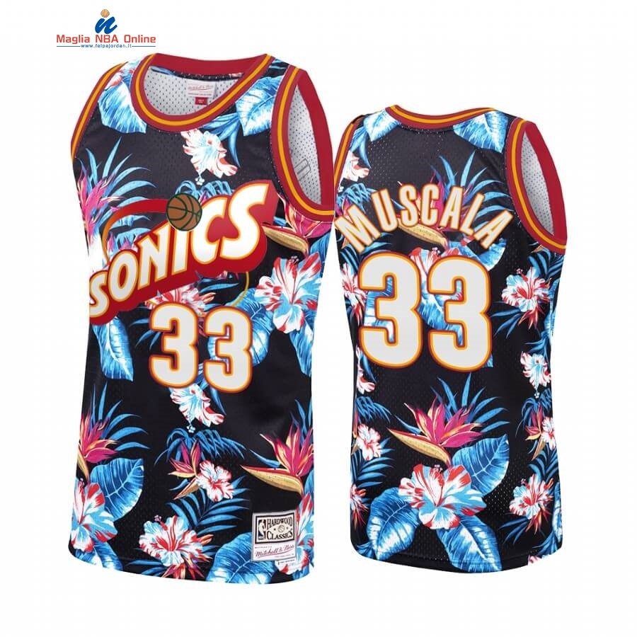 Maglia NBA OKC floreale Fashion #33 Mike Gligeous Muscala Nero Hardwood Classics Acquista