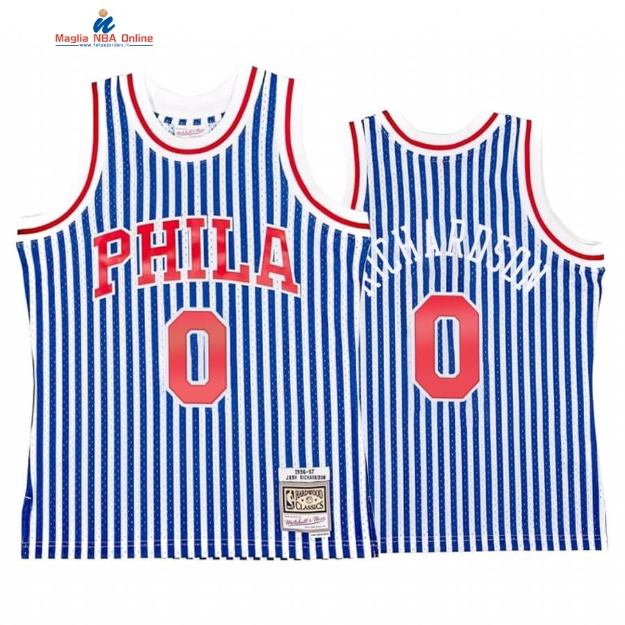 Maglia NBA Philadelphia Sixers Striped #0 Josh Richardson Blu Hardwood Classics Acquista