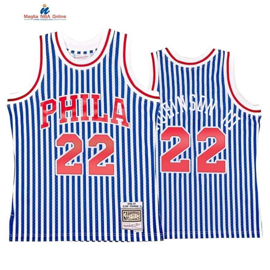 Maglia NBA Philadelphia Sixers Striped #22 Glenn Robinson III Blu Hardwood Classics Acquista