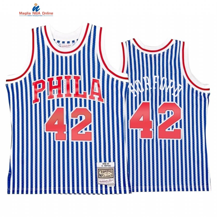 Maglia NBA Philadelphia Sixers Striped #42 Al Horford Blu Hardwood Classics Acquista