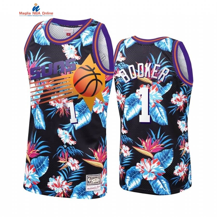 Maglia NBA Phoenix Suns floreale Fashion #1 Devin Booker Nero Hardwood Classics Acquista