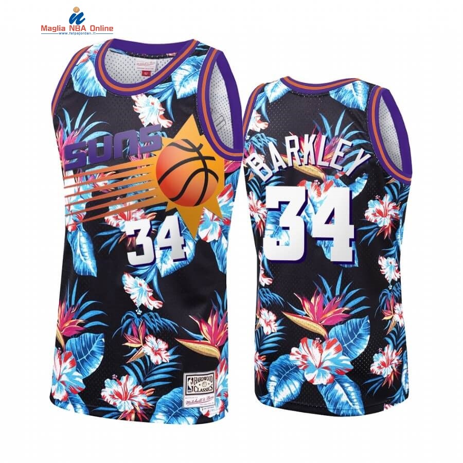 Maglia NBA Phoenix Suns floreale Fashion #34 Charles Barkley Nero Hardwood Classics Acquista
