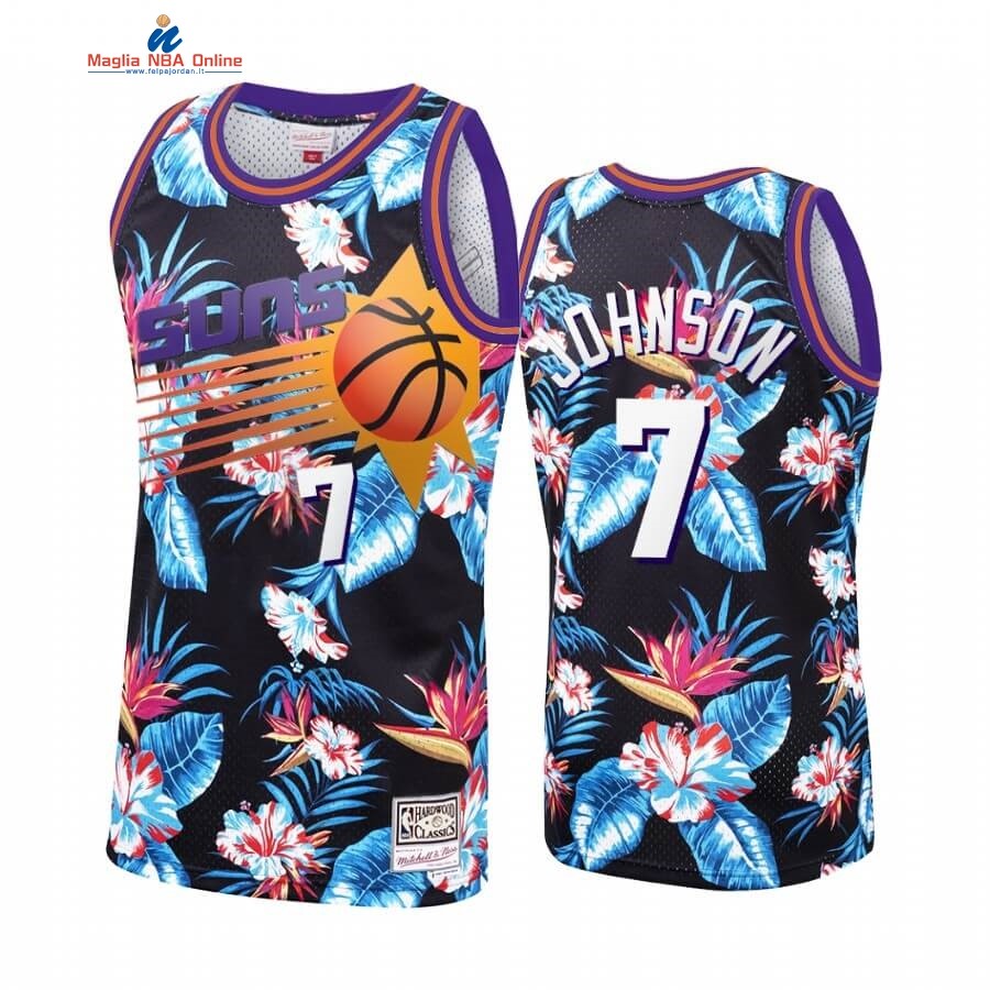 Maglia NBA Phoenix Suns floreale Fashion #7 Kevin Johnson Nero Hardwood Classics Acquista