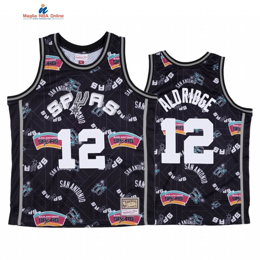 Maglia NBA San Antonio Spurs Tear Up Pack #12 Lamarcus Aldridge Nero Hardwood Classics Acquista