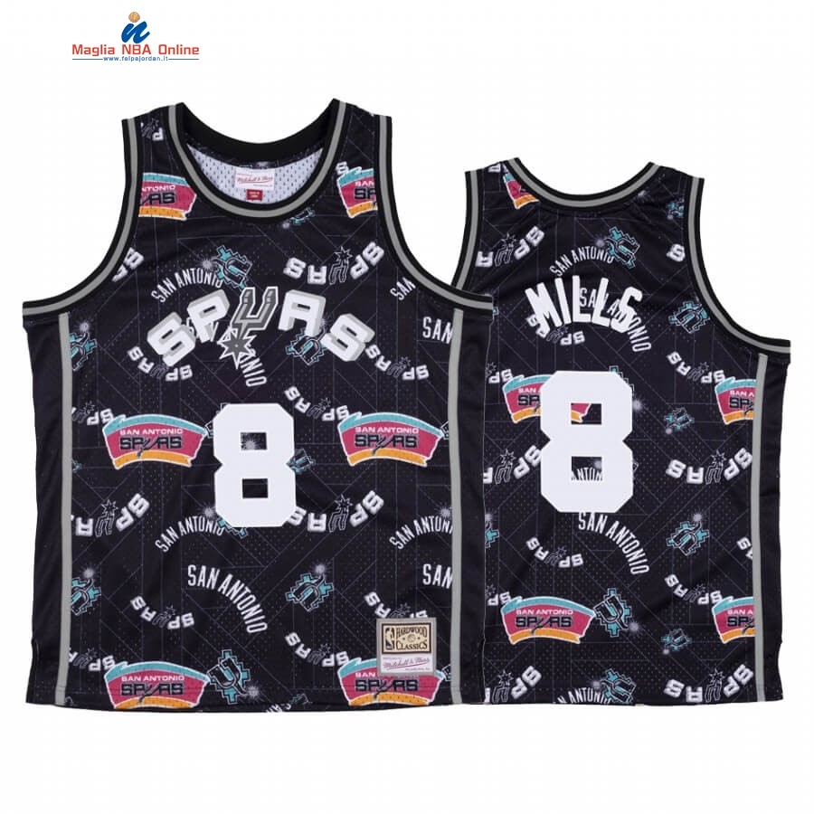 Maglia NBA San Antonio Spurs Tear Up Pack #8 Patty Mills Nero Hardwood Classics Acquista