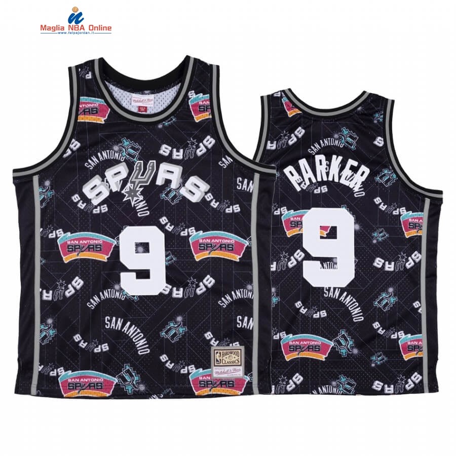 Maglia NBA San Antonio Spurs Tear Up Pack #9 Tony Parker Nero Hardwood Classics Acquista