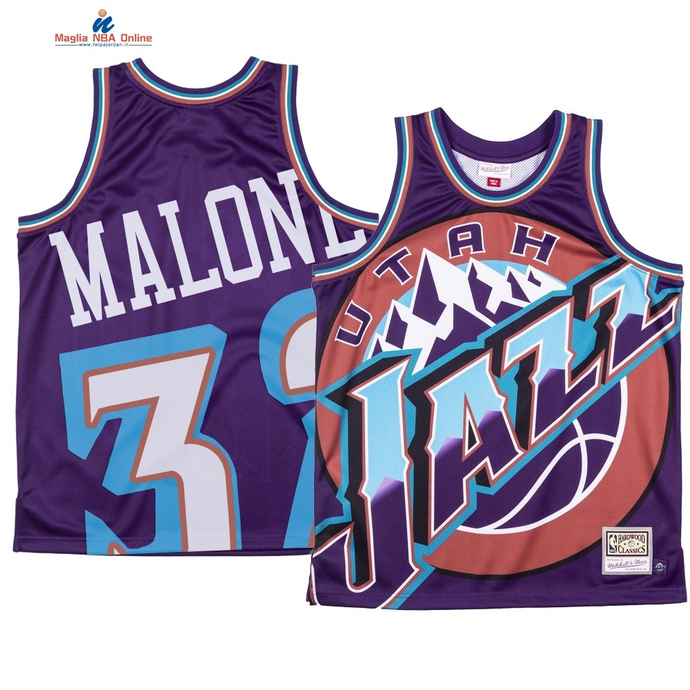 Maglia NBA Utah Jazz Big Face #32 Karl Malone Porpora Acquista
