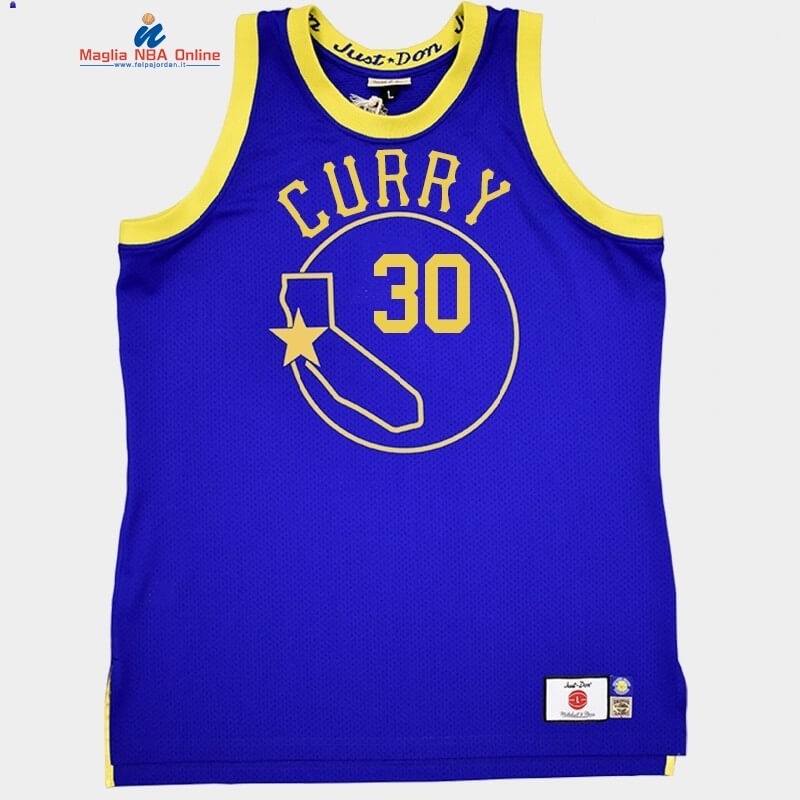Maglia NBA Warriors Just Don X Mitchell Ness #30 Stephen Curry Blu Hardwood Classics Acquista