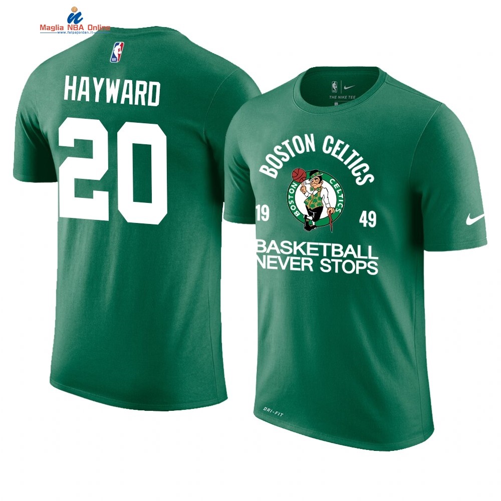 T Shirt NBA Boston Celtics Never Stops #20 Gordon Hayward Verde Acquista