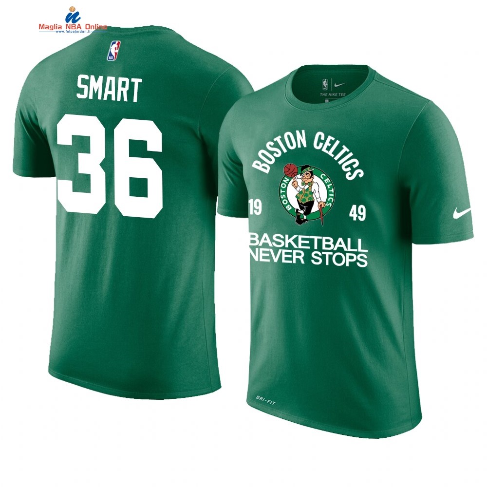 T Shirt NBA Boston Celtics Never Stops #36 Marcus Smart Verde Acquista