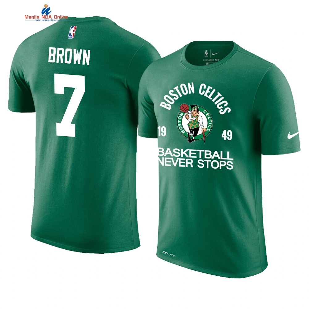 T Shirt NBA Boston Celtics Never Stops #7 Jaylen Brown Verde Acquista