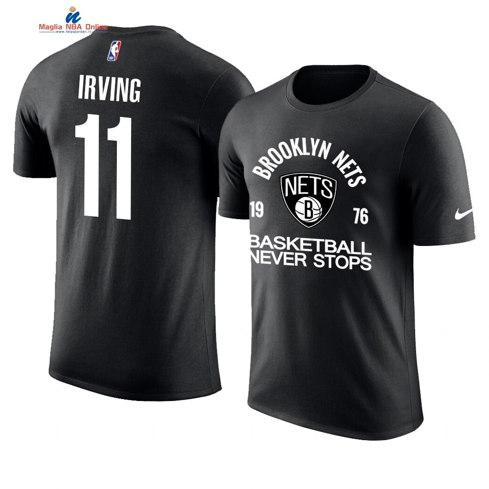 T Shirt NBA Brooklyn Nets Never Stops #11 Kyrie Irving Nero Acquista