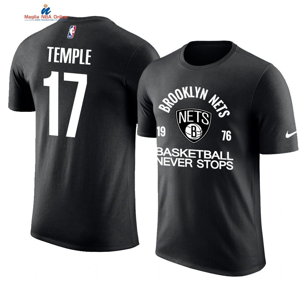 T Shirt NBA Brooklyn Nets Never Stops #17 Garrett Temple Nero Acquista