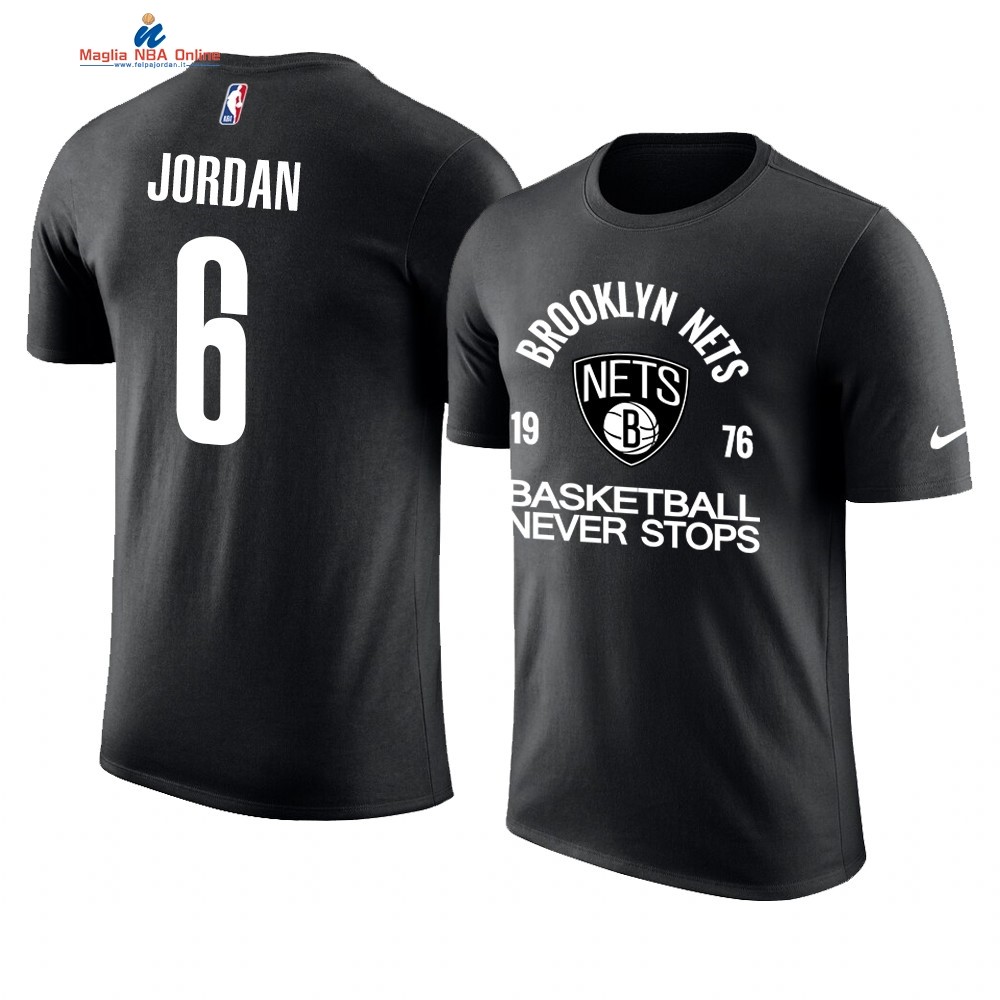 T Shirt NBA Brooklyn Nets Never Stops #6 Deandre Jordan Nero Acquista