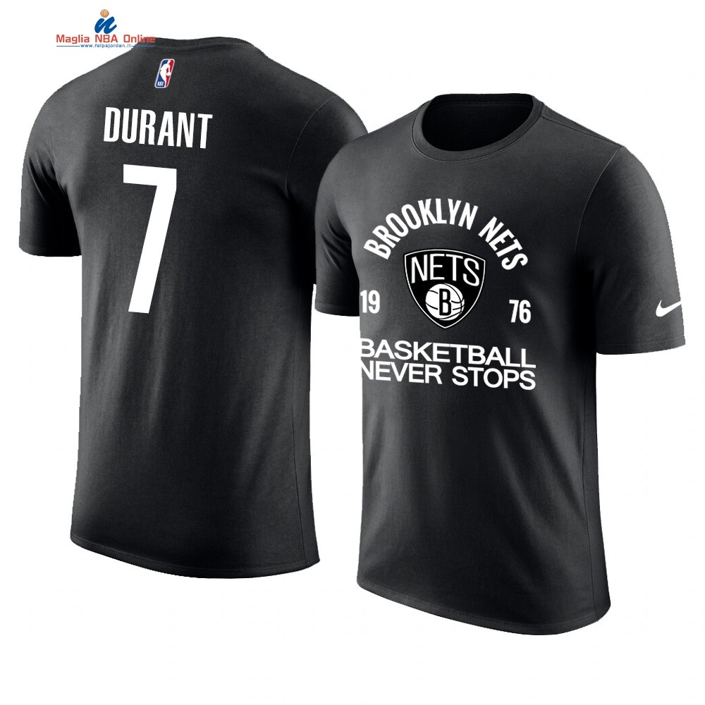 T Shirt NBA Brooklyn Nets Never Stops #7 Kevin Durant Nero Acquista