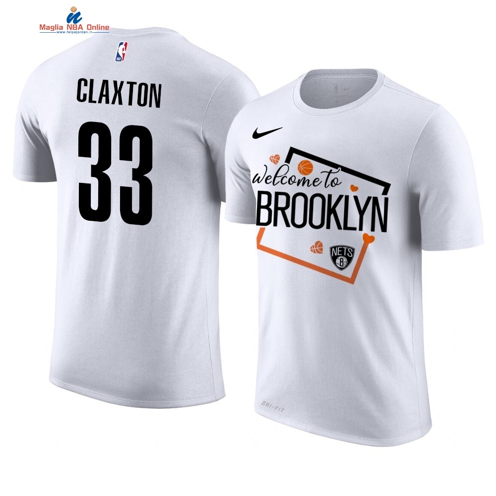 T Shirt NBA Brooklyn Nets Welcome #33 Nicolas Claxton Bianco Acquista