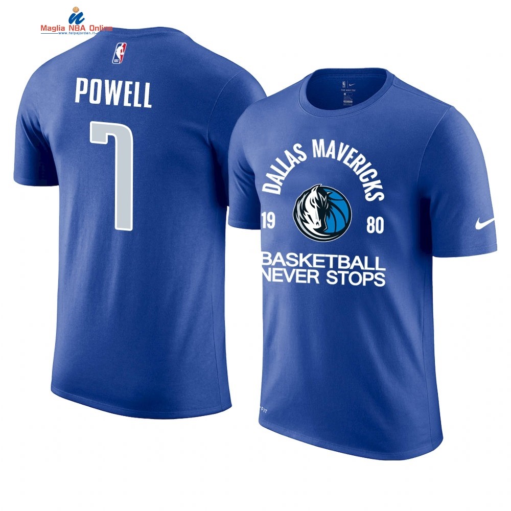 T Shirt NBA Dallas Mavericks Never Stops #7 Dwight Powell Blu Acquista