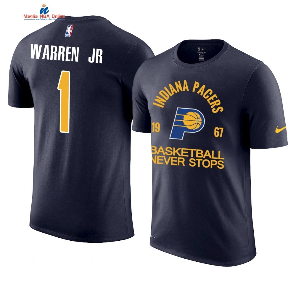 T Shirt NBA Indiana Pacers Never Stops #1 T.j. Warren Marino Acquista
