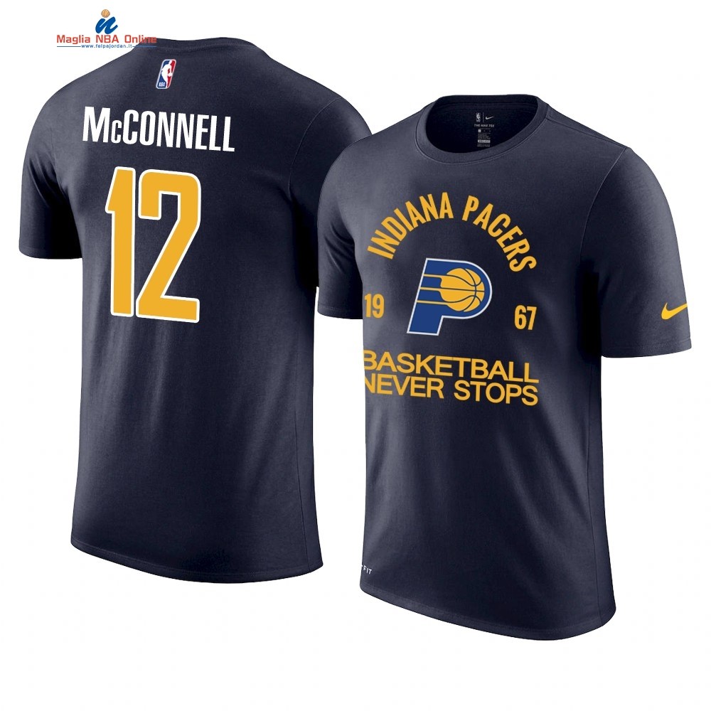 T Shirt NBA Indiana Pacers Never Stops #12 T.j. Mcconnell Marino Acquista