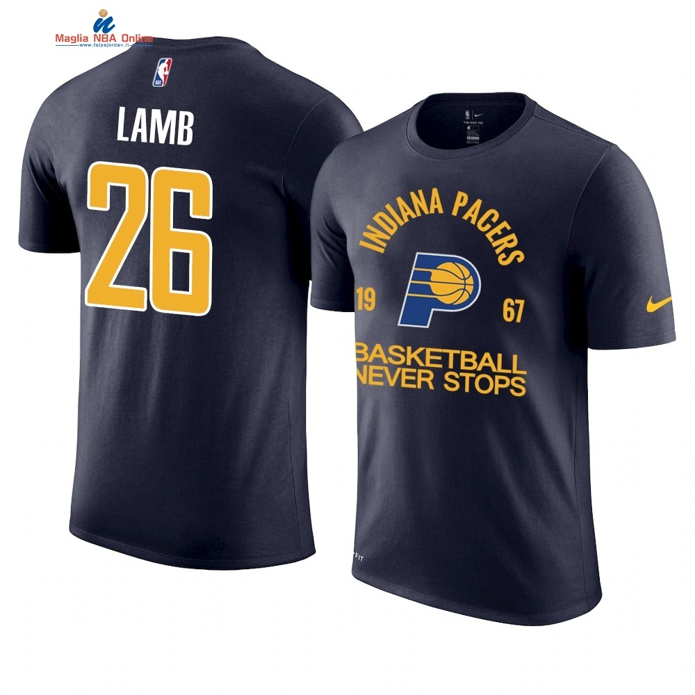 T Shirt NBA Indiana Pacers Never Stops #26 Jeremy Lamb Marino Acquista