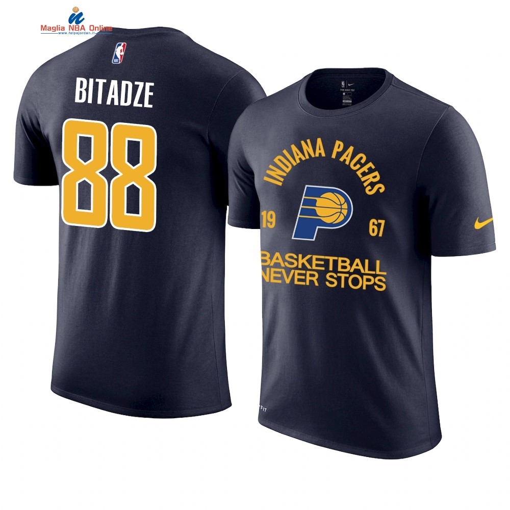 T Shirt NBA Indiana Pacers Never Stops #88 Goga Bitadze Marino Acquista