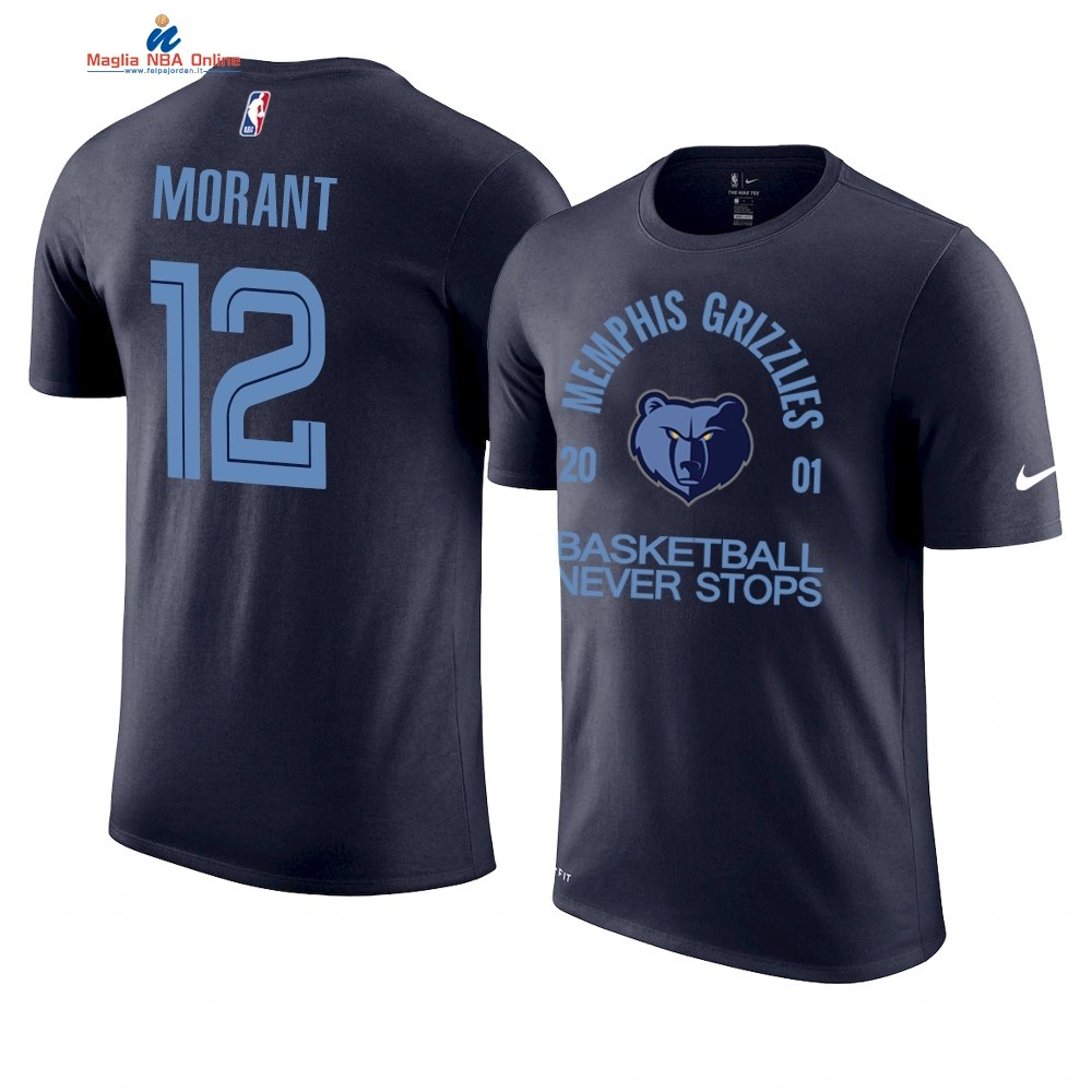 T Shirt NBA Memphis Grizzlies Never Stops #12 Ja Morant Marino Acquista