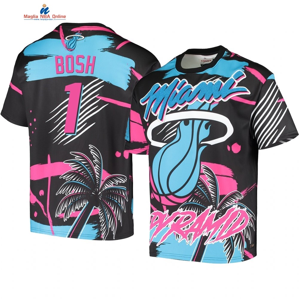 T Shirt NBA Miami Heat Pyramid Retro #1 Chris Bosh Nero Acquista