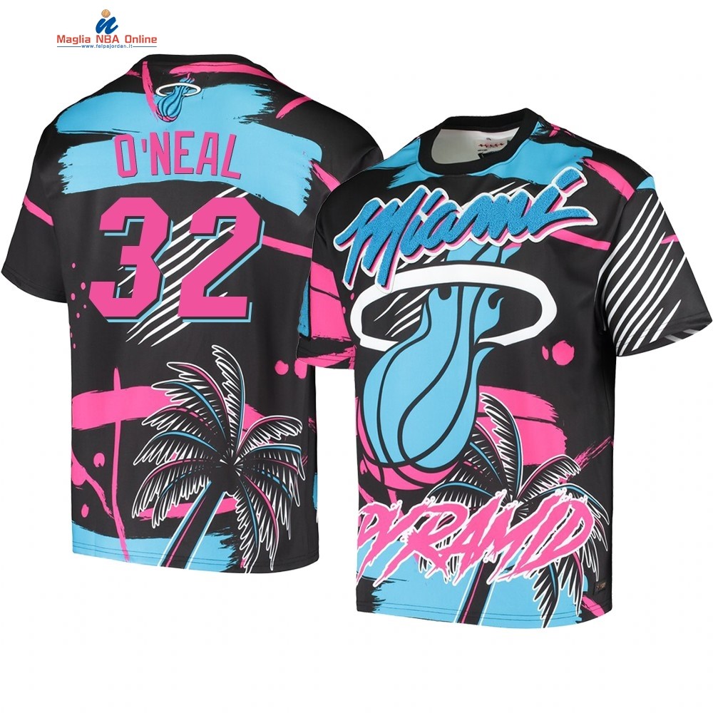 T Shirt NBA Miami Heat Pyramid Retro #32 Shaquille O'Neal Nero Acquista