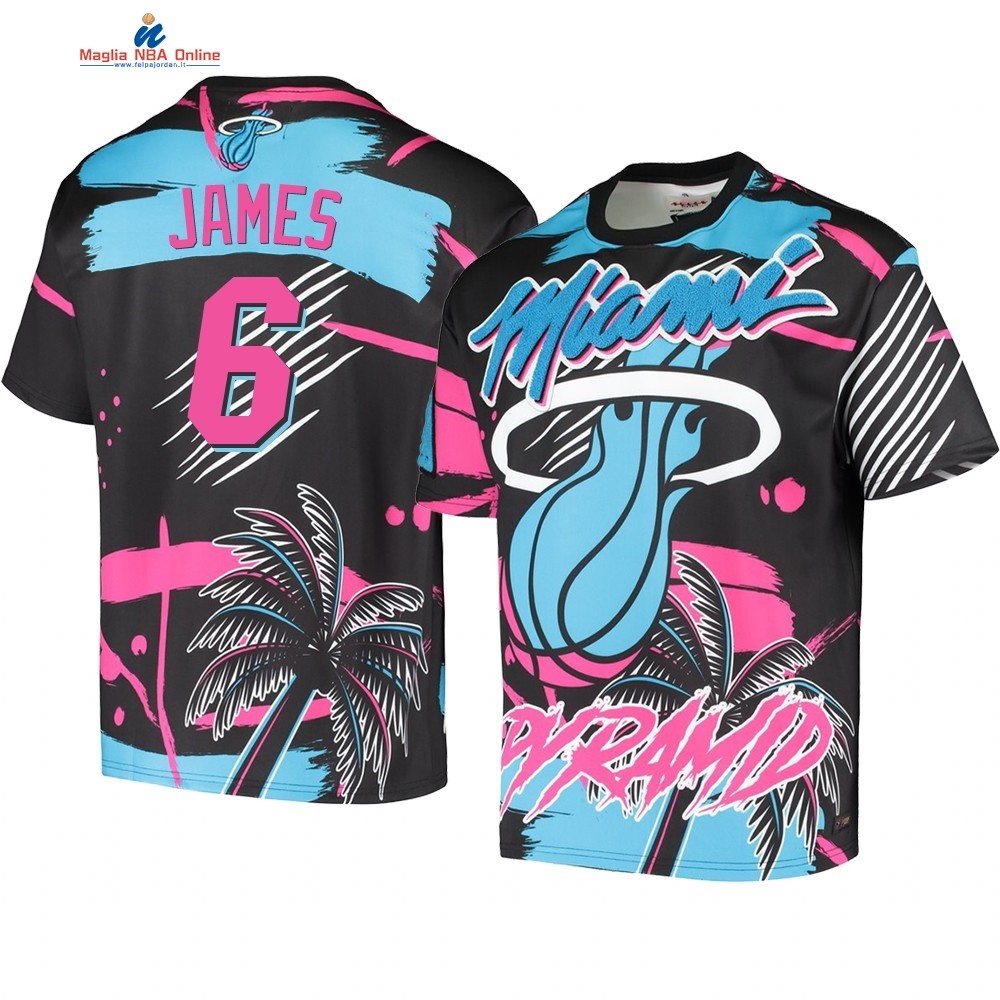 T Shirt NBA Miami Heat Pyramid Retro #6 Lebron James Nero Acquista