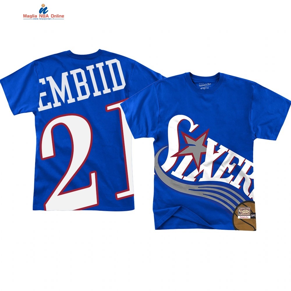 T Shirt NBA Philadelphia Sixers Big Face #21 Joel Embiid Blu Acquista