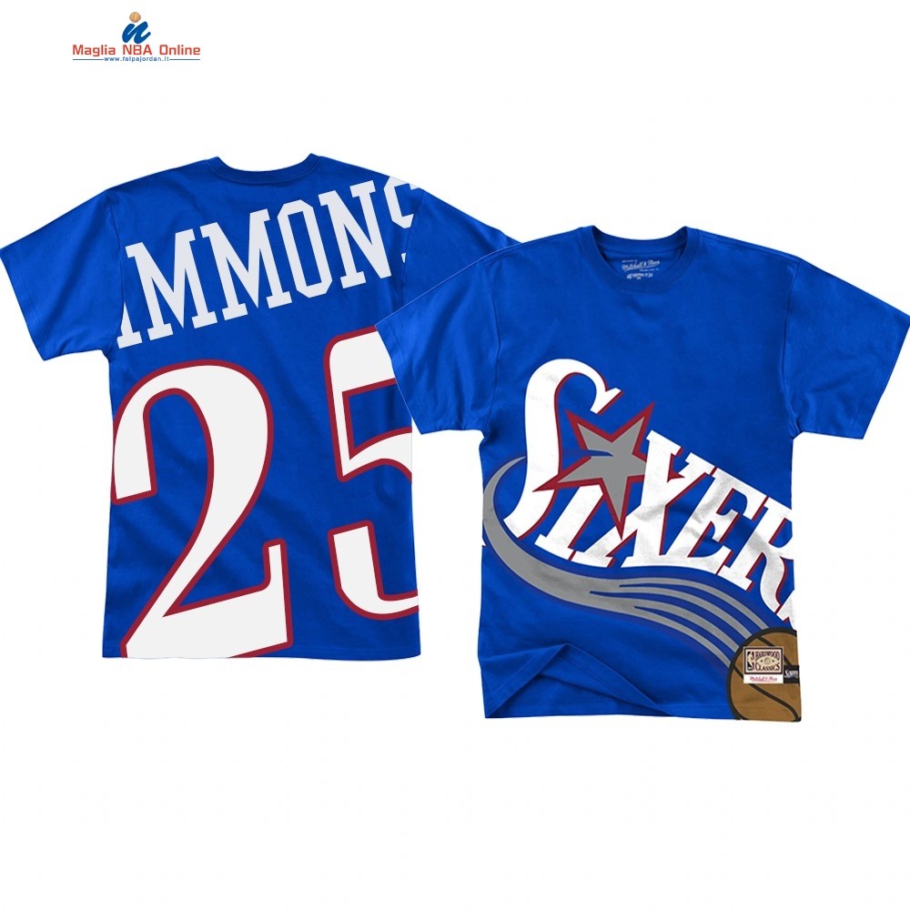 T Shirt NBA Philadelphia Sixers Big Face #25 Ben Simmons Blu Acquista