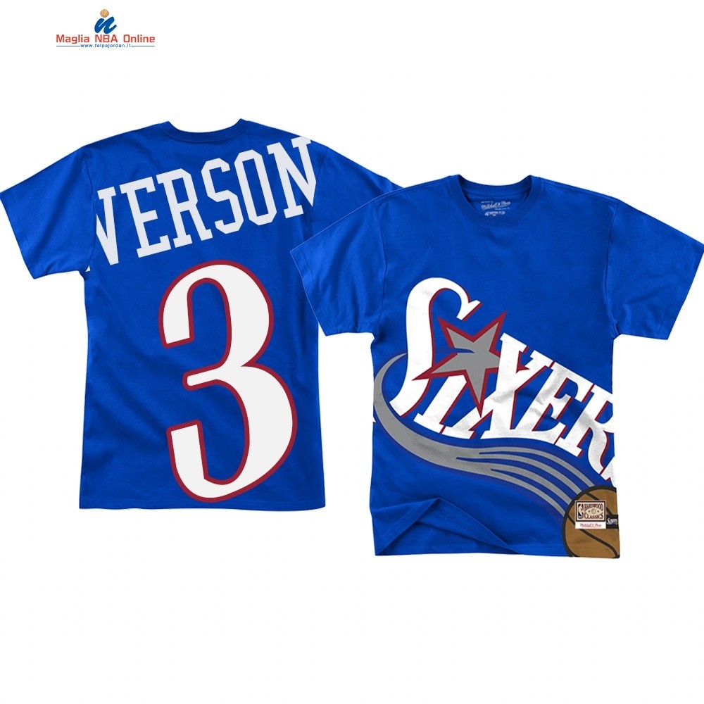 T Shirt NBA Philadelphia Sixers Big Face #3 Allen Iverson Blu Acquista