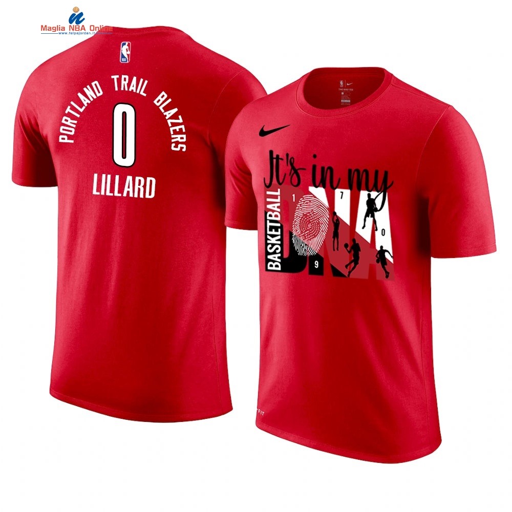 T Shirt NBA Portland Trail Blazers DNA #0 Damian Lillard Rosso Acquista