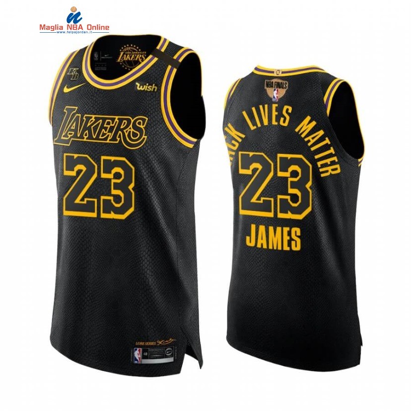 Maglia NBA L.A.Lakers 2020 Campionato Finali #23 LeBron James BLM Nero Mamba Acquista