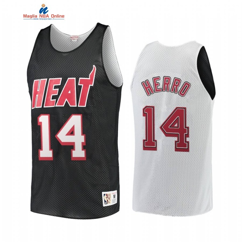 Maglia NBA Miami Heat #14 Tyler Herro Nero Bianco Hardwood Classics Acquista