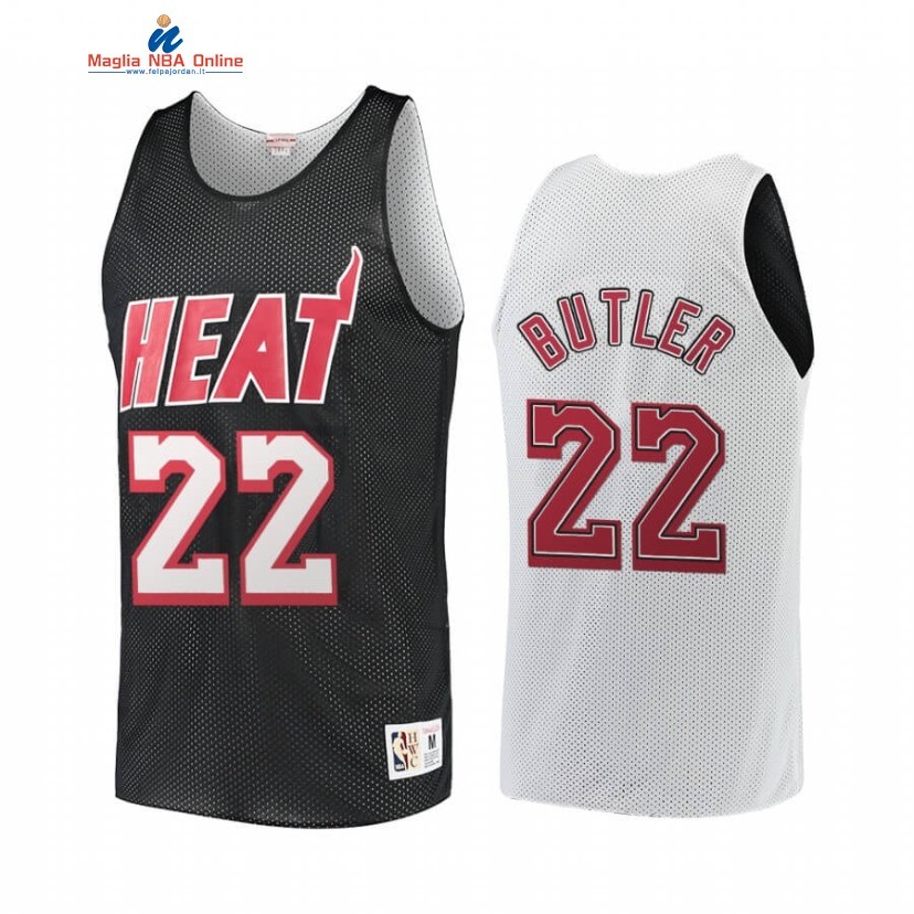 Maglia NBA Miami Heat #22 Jimmy Butler Nero Bianco Hardwood Classics Acquista